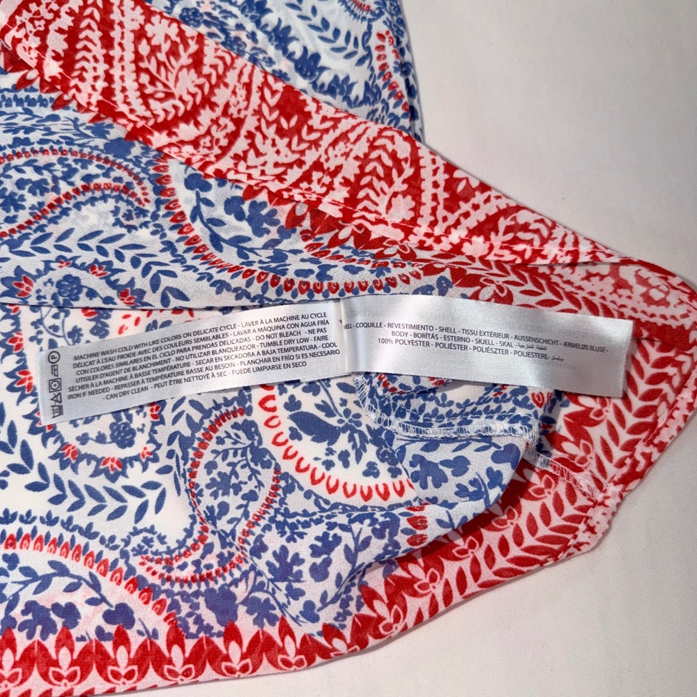 Ariat Blouse Womens Medium Blue Red Paisley Tie Neck Tunic Western Blouse - Picture 4 of 7